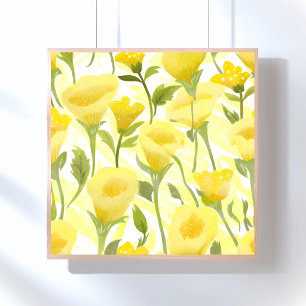 Gele bloemenschildering in waterverf poster
