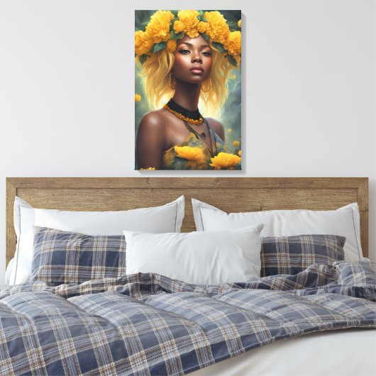 Gele bloementuin canvas afdruk (Insitu (Slaapkamer))