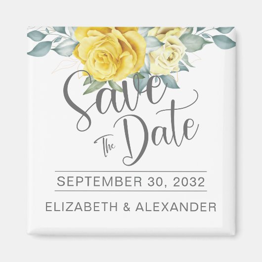 Gele bloemige foto's bruiloft met de datum m magneet (Voorkant)