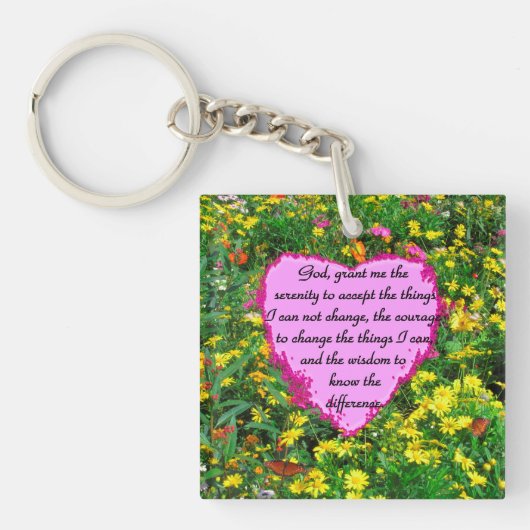 GELE BLOEMIGE SERENITEIT GEBEDSFOTO SLEUTELHANGER (Voorkant)