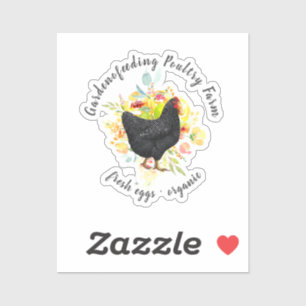 Gele bloemige zwart kippen boerderij sticker