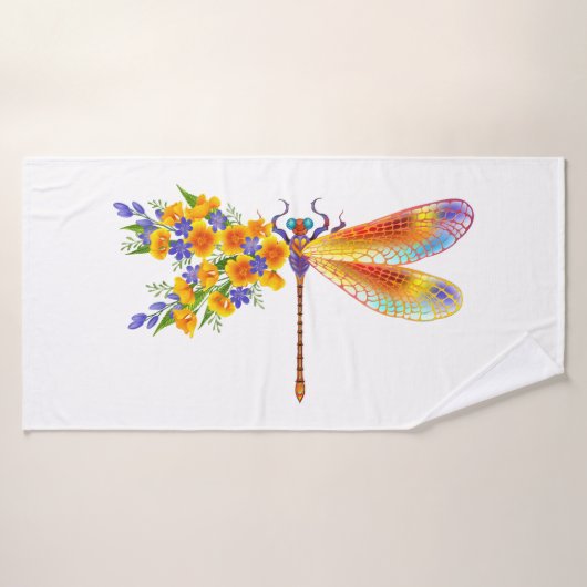 gele bloemlibel badhanddoek (Badhanddoek)