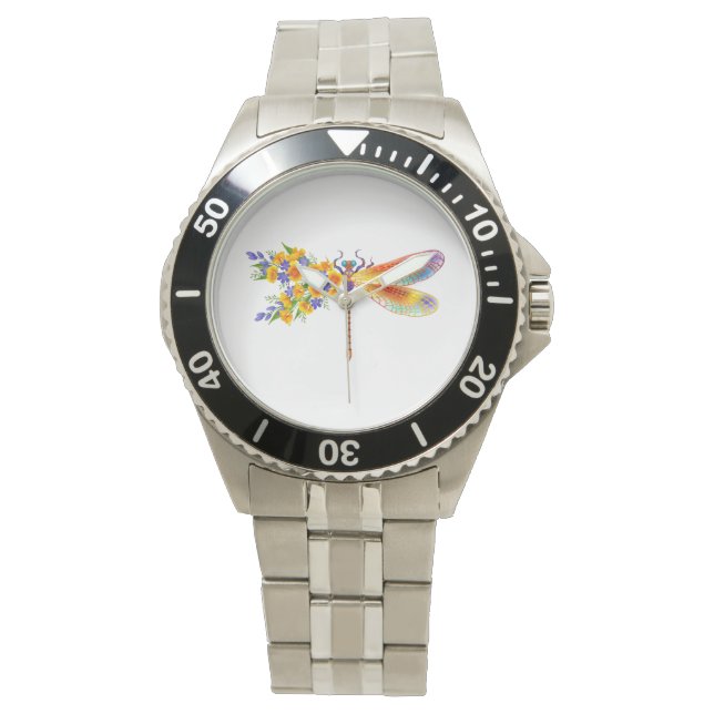 gele bloemlibel horloge (Voorkant)