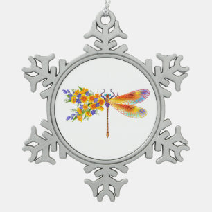 gele bloemlibel tin sneeuwvlok ornament