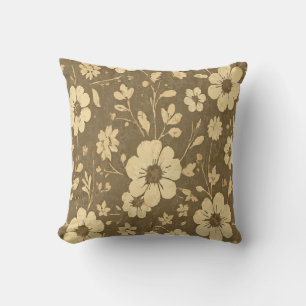 Gele bloempatroon – Warm vintagebruin Kussen