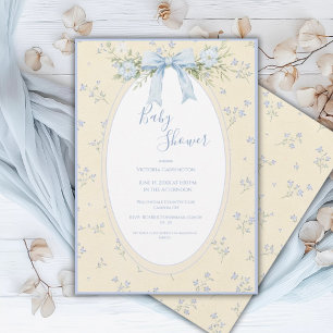 Gele bloemrijke vintage lint Baby Shower uitnodigi Kaart