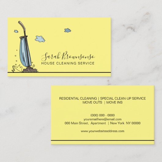 Gele Blue Janitorial Maid House Cleaning Service Visitekaartje (Voorkant / Achterkant)