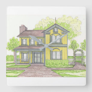 Gele boerderijklok vierkante klok