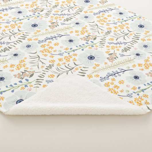 Gele botanische bloemen, zoet lentenblauw sherpa deken (3/4)