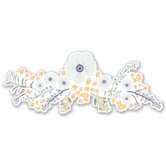 Gele botanische bloemen, zoet lentenblauw sticker (Voorkant)
