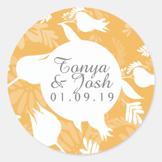 Gele botanische Floral Pattern Wedding Ronde Sticker (Voorkant)