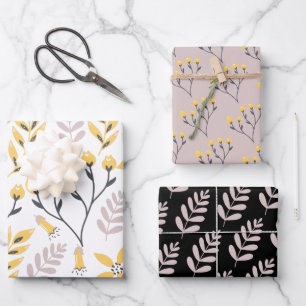 Gele botanische inpakpapiervellen inpakpapier vel