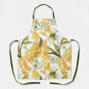 Gele botanische keuken cadeau met naam schort