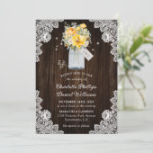 Gele Botanische Rustieke Houten Kant Bruiloft Kaart (Staand voorkant)