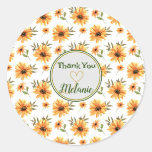 Gele Botanische Zonnebloem Naam Gepersonaliseerd G Ronde Sticker