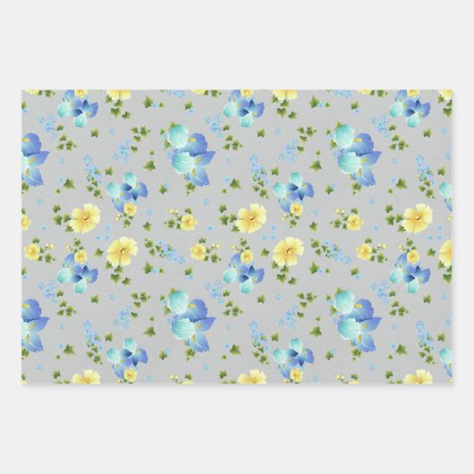 Gele boterbekers en blauw Iris-pakpapier Inpakpapier Vel (Voorkant)