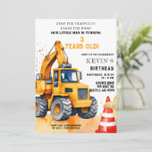 Gele Bouw Trucks Jongen Verjaardagsfeest Kaart (Staand voorkant)