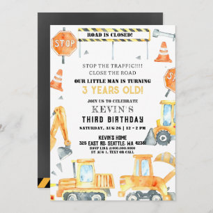 Gele Bouw Trucks Jongen Verjaardagsfeest Kaart