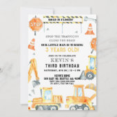 Gele Bouwtrucks Jongen Verjaardagsfeestje Kaart (Voorkant)