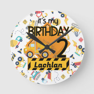 gele bouwwagen auto 2e verjaardag ronde klok