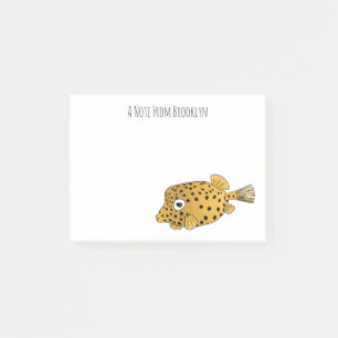 Gele boxfish cartoon illustratie post-it® notes