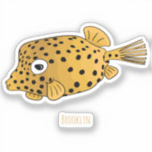 Gele boxfish cartoon illustratie sticker (Voorkant)