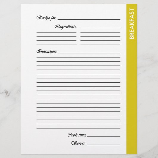 Gele BREAKFAST 2-zijdige Recipe Pages (Voorkant)