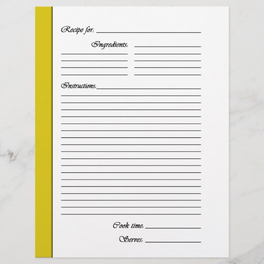 Gele BREAKFAST 2-zijdige Recipe Pages (Achterkant)