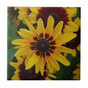 Gele bruine bloemen tegel tegeltje