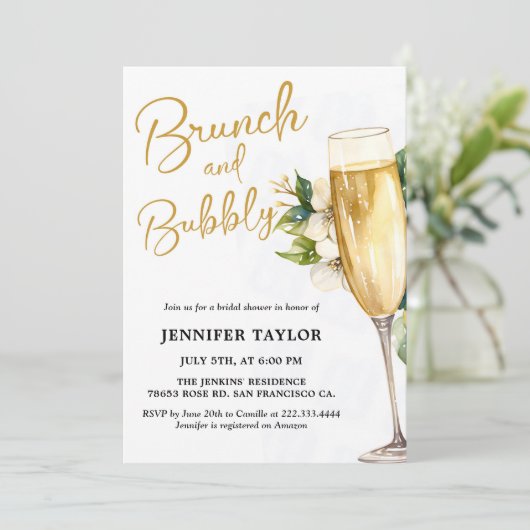 Gele brunch en bubbelige bruidsuitnodiging Kaart (Staand voorkant)