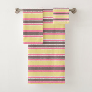 Gele Bubblegum Roze Coffee Bruine Strepen Popcorn Bad Handdoek