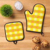 Gele Buffel geruit Ovenwant & Pannenlap Set (Top down)