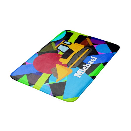 Gele Bulldozer, kleurrijke geometrische vormen, na Badmat (Gekanteld)