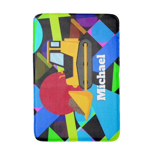 Gele Bulldozer, kleurrijke geometrische vormen, na Badmat (Voorkant Verticaal)