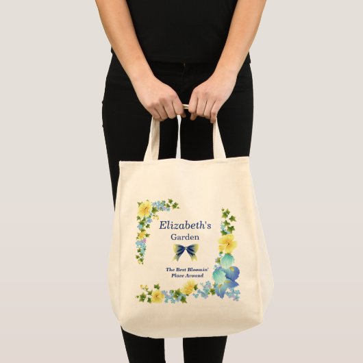 Gele Buttercups en Blue Iris Canvas tas (Voorkant (product))
