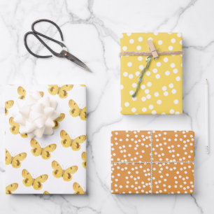 Gele Butterflies -  Kunst & Polkadots Inpakpapier Vel