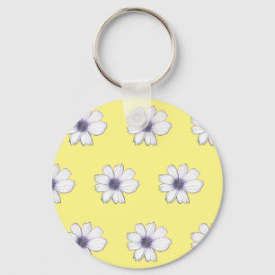 Gele Button met bloempatroon Sleutelhanger