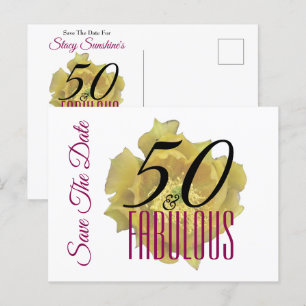 Gele Cactus Bloem 50 en Fabulous Save The Date Aankondigingskaart
