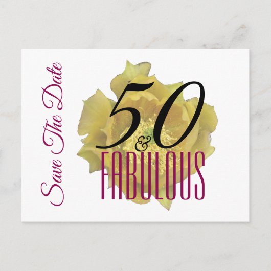 Gele Cactus Bloem 50 en Fabulous Save The Date Aankondigingskaart (Voorkant)