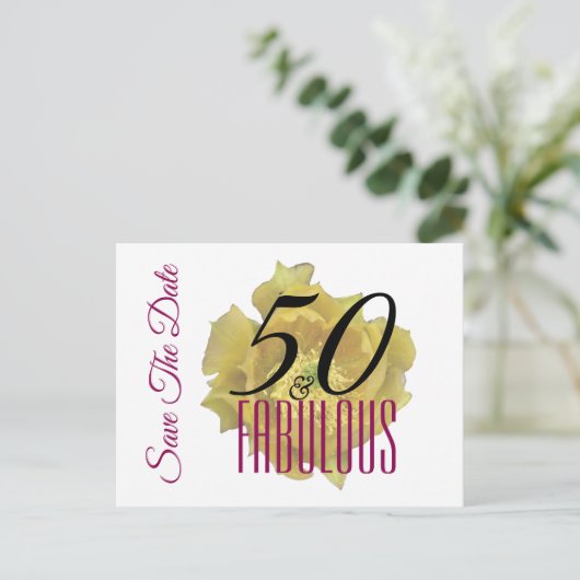 Gele Cactus Bloem 50 en Fabulous Save The Date Aankondigingskaart (Staand voorkant)