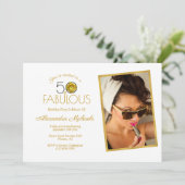 Gele Cactus Bloem Zwart & Goud 50 & Fabulous Kaart (Staand voorkant)