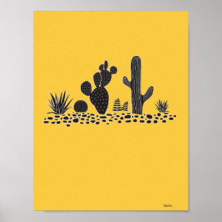 Gele cactus en Poster Succulenten