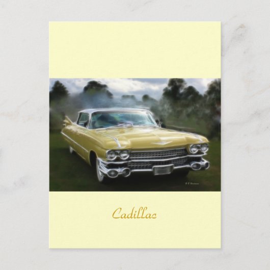 Gele Cadillac Briefkaart (Voorkant)