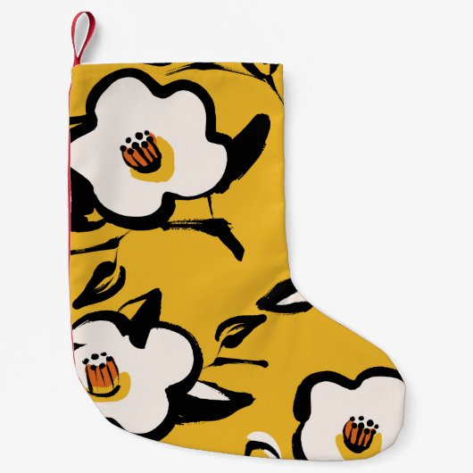 Gele Camellia, schetsmatig bloemig . Kleine Kerstsok (Voorkant)