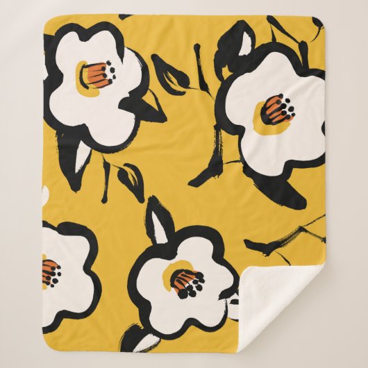 Gele Camellia, schetsmatig bloemig . Sherpa Deken (Voorkant)