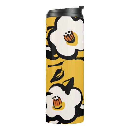 Gele Camellia, schetsmatig bloemig . Thermosbeker (Gedraaid links)