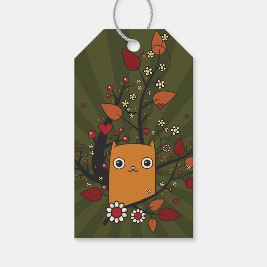 Gele Cartoon Kat Love Foliage Cadeaulabel (Voorkant)