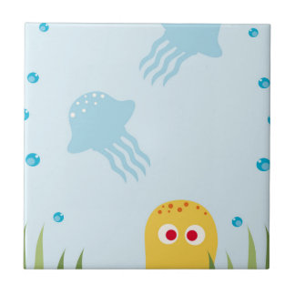 Gele Cartoon Octopus Tegeltje
