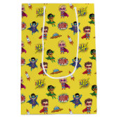 Gele Cartoon Superhero Comic Pattern Gift Bag Medium Cadeauzakje (Achterkant)