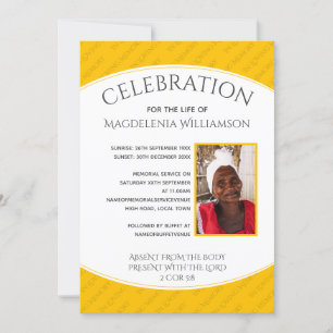 Gele CELEBRATIE LIFE Foto Memorial Funeral Kaart